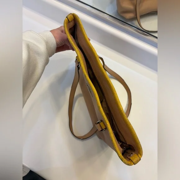 Coach Nude Tote Bag Purse Mustard Yellow Trim Women’s Zipper - Picture 12 of 15